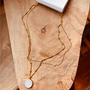 Madewell Mother of Pearl Necklace Set Gold Layered 2 Chain NWT
